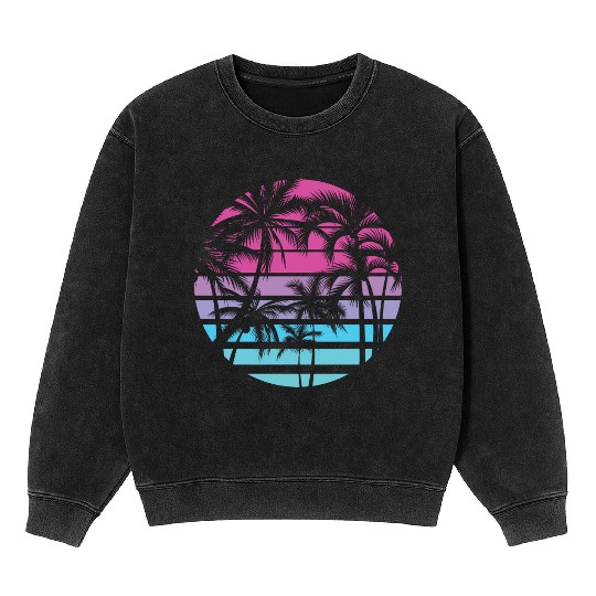 Palm Trees Retro Vintage Sunset Mineral Wash Sweatshirts