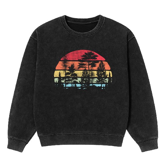 Retro Style Wildlife Trees Outdoors Nature Forest Mineral Wash Sweatshirts
