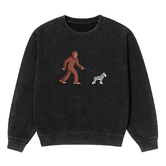 Bigfoot Sasquatch Walking Schnauzer Mineral Wash Sweatshirts