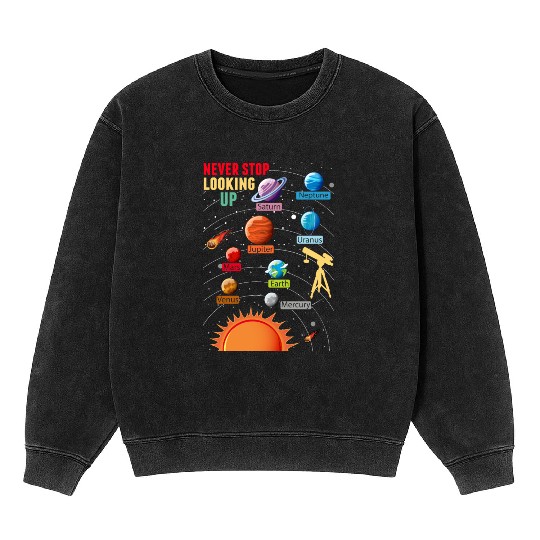 Telescope Solar System Planets Astronomy Lover Mineral Wash Sweatshirts