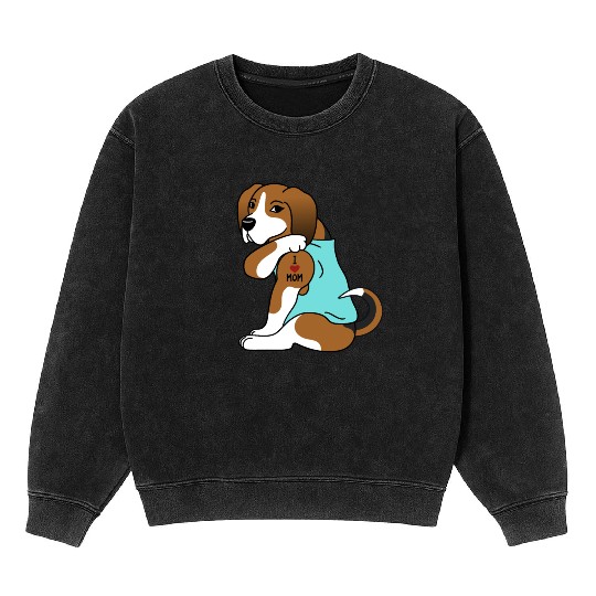 I Love Mom Tattoo Basset Hound Mineral Wash Sweatshirts