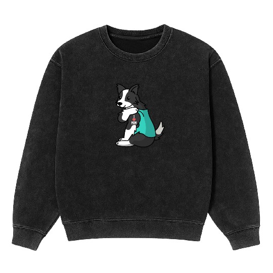 I Love Mom Tattoo Border Collie Mineral Wash Sweatshirts