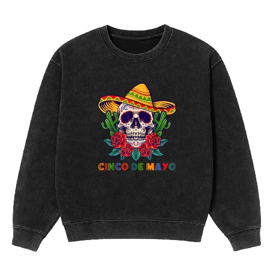 Cinco De Mayo Mexican Cross Sunglasses Skull Musta Mineral Wash Sweatshirts