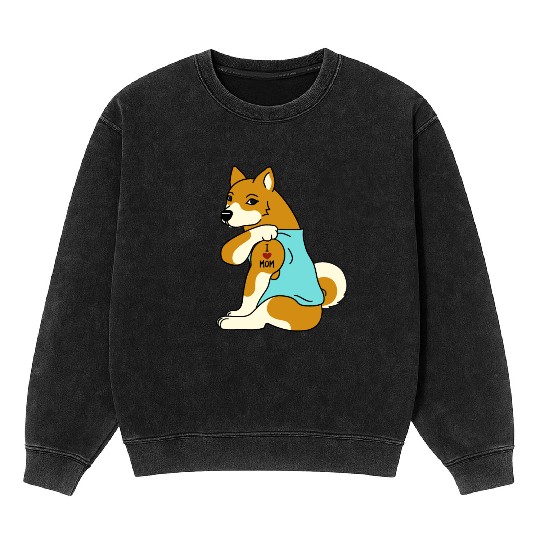 I Love Mom Tattoo Shiba Inu Mineral Wash Sweatshirts