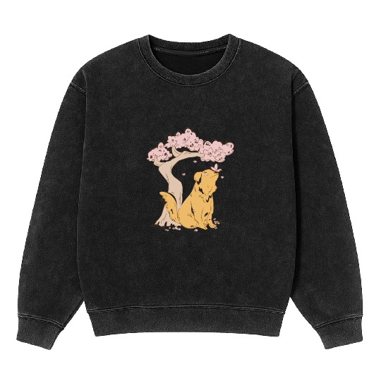 Dog With Sakura Tree Mineral Wash Sweatshirts