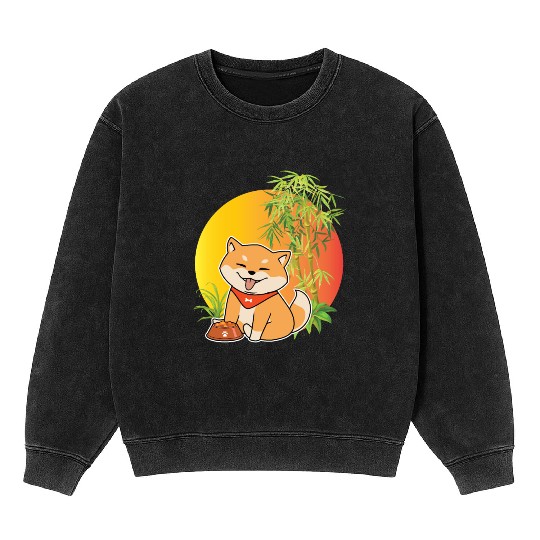 Shiba Inu Japanese Dog Breed Bamboo Plant Hunting Mineral Wash Sweatshirts