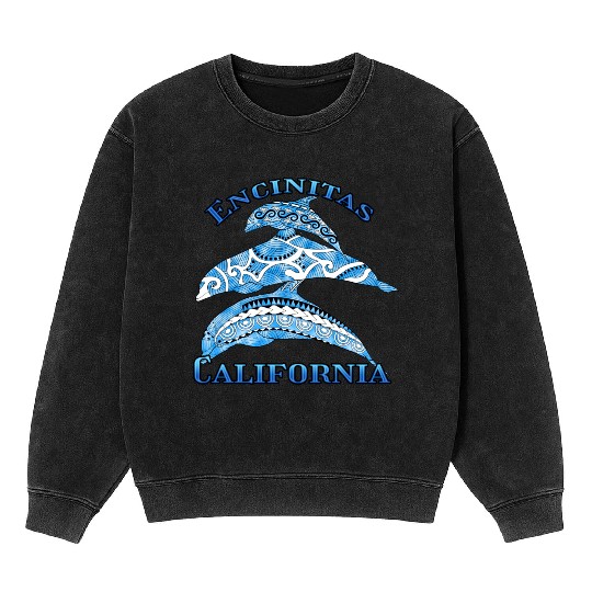 Encinitas California Vacation Tribal Dolphins Mineral Wash Sweatshirts
