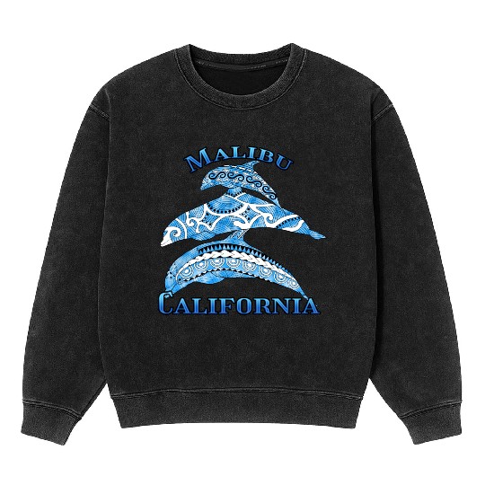 Malibu California Vacation Tribal Dolphins Mineral Wash Sweatshirts