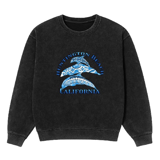 Huntington Beach California Vacation Tribal Dolphi Mineral Wash Sweatshirts