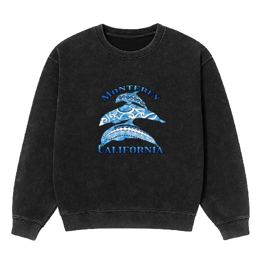 Monterey California Vacation Tribal Dolphins Mineral Wash Sweatshirts