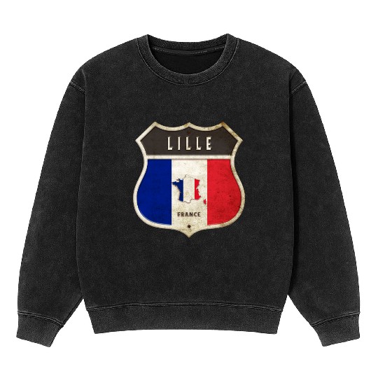 Lille France coat of arms flags design Mineral Wash Sweatshirts