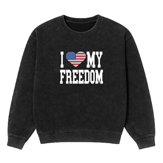 Patriotic American Flag I Heart Freedom, I Love Mineral Wash Sweatshirts