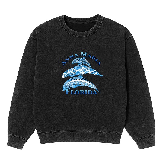 Anna Maria Florida Vacation Tribal Dolphins Mineral Wash Sweatshirts
