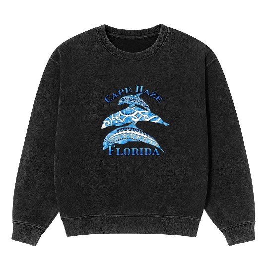 Cape Haze Florida Vacation Tribal Dolphins Mineral Wash Sweatshirts