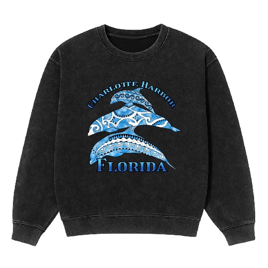 Charlotte Harbor Florida Vacation Tribal Dolphins Mineral Wash Sweatshirts
