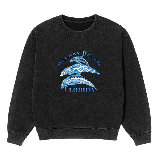 Delray Beach Florida Vacation Tribal Dolphins Mineral Wash Sweatshirts