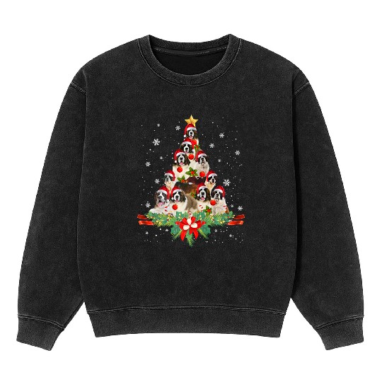 Saint Bernard Christmas Tree Mineral Wash Sweatshirts Dog Owner Gift