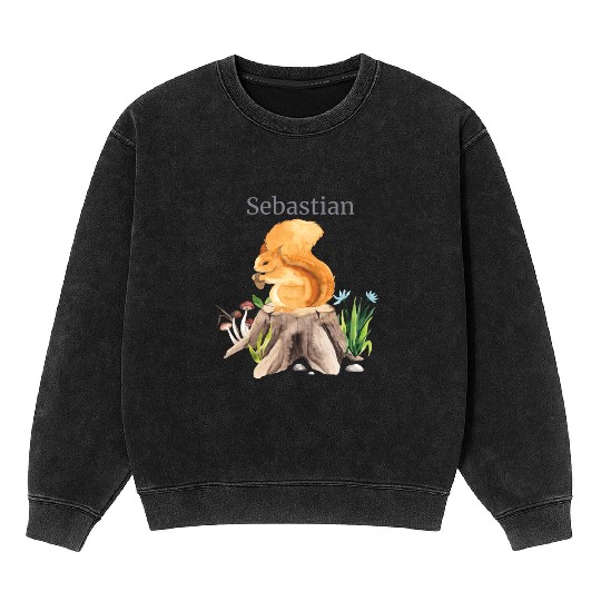 Waldtier Squirrel Flowers Name Sebastian Mineral Wash Sweatshirts