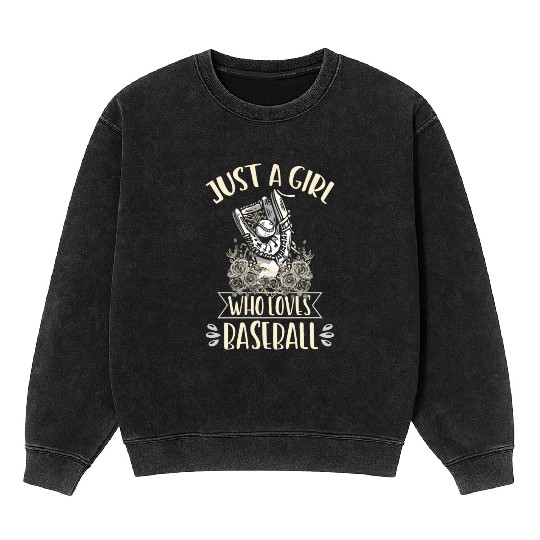 Girl Baseball Player Cute Baseball Lover Mineral Wash Sweatshirts