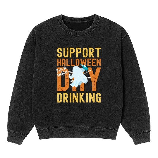 Support Halloween Day Drinking | Drunk Ghost Mineral Wash Sweatshirts