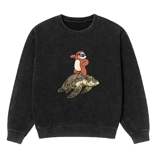 Sloth Surfing Turtle Slow Animal Lover Mineral Wash Sweatshirts