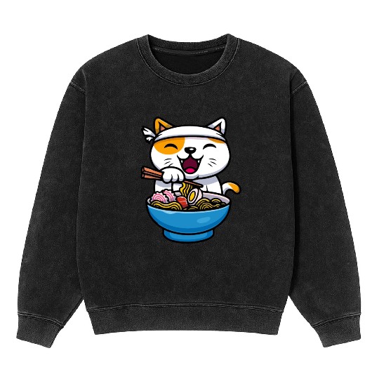 Kawaii Ramen Animal Japanese Noodles Anime Mineral Wash Sweatshirts