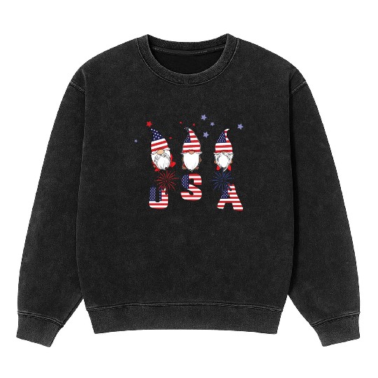 Elf Dwarf Gnome America American Flag 4th Of July Mineral Wash Sweatshirts