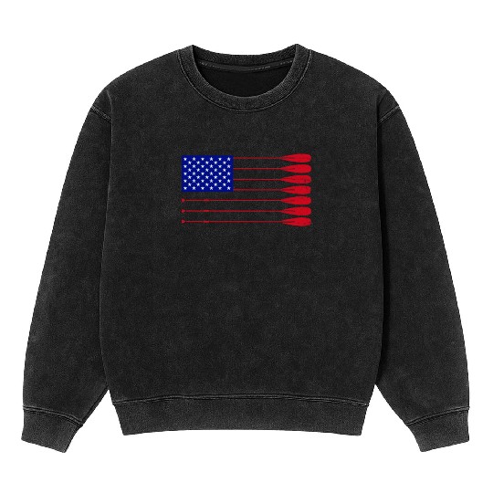 Cool Distressed American Flag Rowing Oar Funny Mineral Wash Sweatshirts