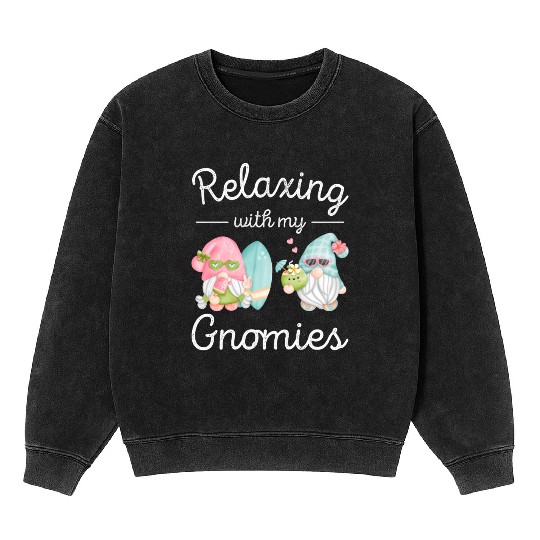 Relaxing Gnomes Surfing Vacation Gnome Lover Mineral Wash Sweatshirts
