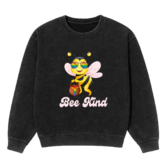 Bee LGBTQ Pride Rainbow Flag Kindness Mineral Wash Sweatshirts