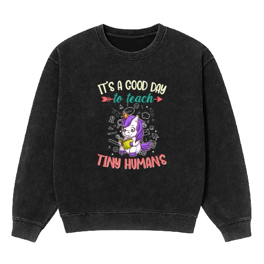 Good Day To Teach Tiny Humans Elementary Teacher Mineral Wash Sweatshirts