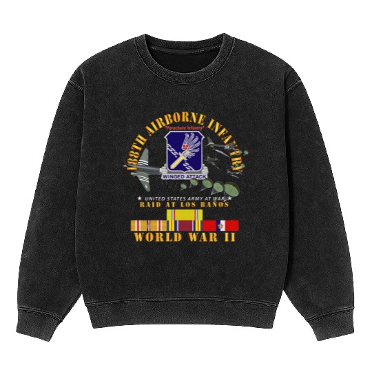 Army 188th Airborne Infantry Raid at Los Baños W J Mineral Wash Sweatshirts