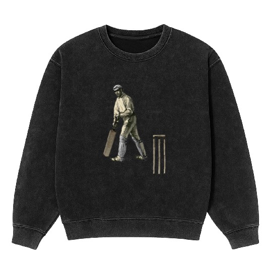 Vintage Cricket Player with a Bat and Wicket URM Mineral Wash Sweatshirts