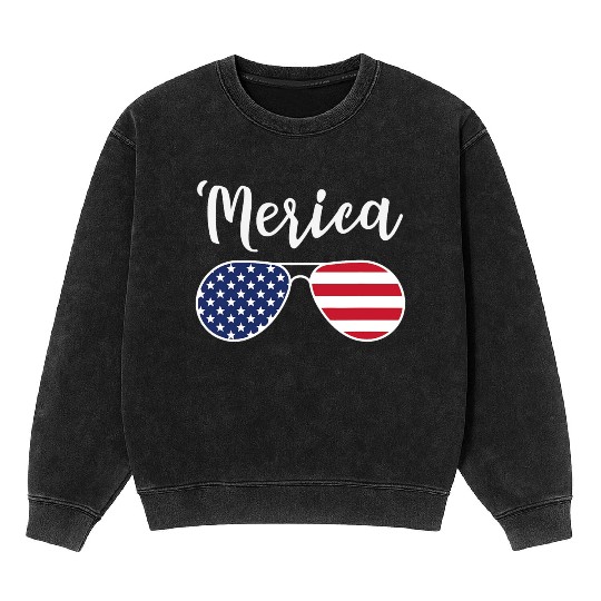 Merica Red Whie And Blue Stars Stripes Sunglasses Mineral Wash Sweatshirts