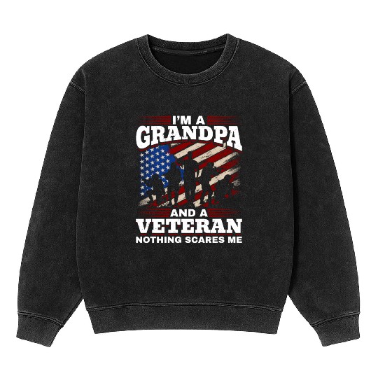 Grandpa US Veteran Grandfather Patriotic Mineral Wash Sweatshirts