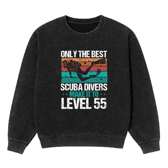 55 Scuba Diving Level 55 Year Diver Snorkeling Mineral Wash Sweatshirts