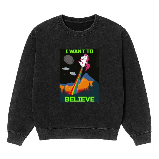 Unicorn "I Want To Believe" UAP Outfit Alien Ufo Mineral Wash Sweatshirts