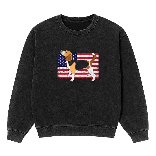 Patriotic US Flag Beagle Mineral Wash Sweatshirts