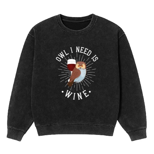 Owl Wine Drinking Women Owl Lover Mineral Wash Sweatshirts