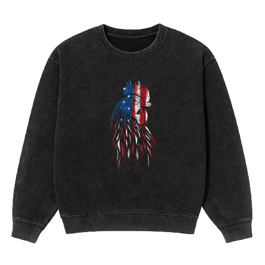 Rooster American Flag Patriotic Farmer US Mineral Wash Sweatshirts
