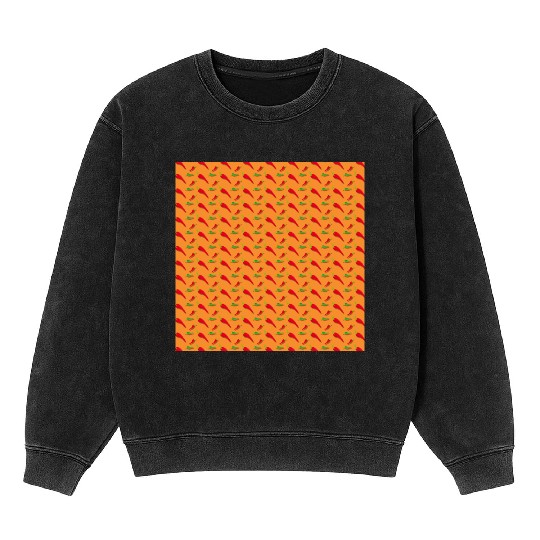 Red Chilli Pepper Pattern on orang Mineral Wash Sweatshirts