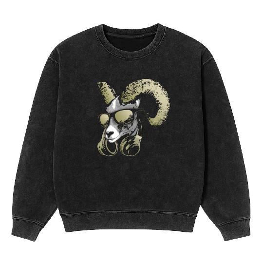 DJ Goat Bling Cool and Funny Music Animal with Mineral Wash Sweatshirts