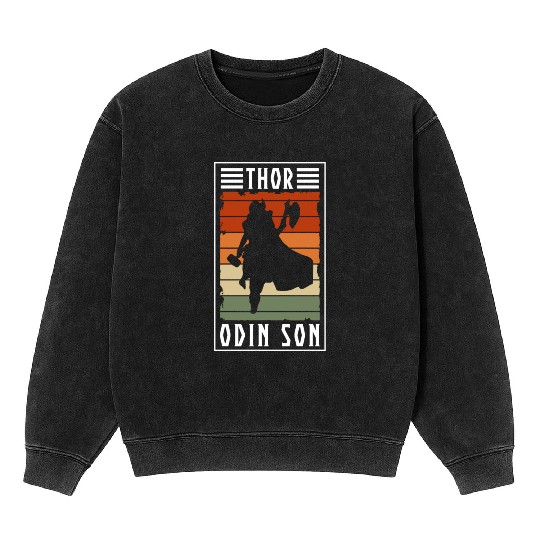 Thor Norse Runes Mythology Hammer Valhalla Gods Mineral Wash Sweatshirts