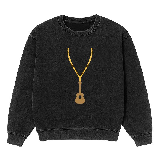 Gold necklace guitarist guitar Mineral Wash Sweatshirts