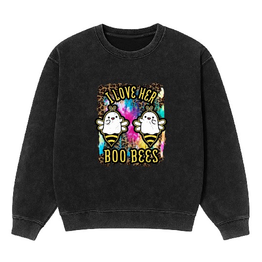 Halloween I love her Boo Bees Tie Dye Mineral Wash Sweatshirts