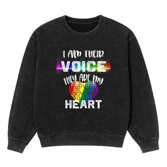 Autism Teacher I Am Their Voice They Are My Heart Mineral Wash Sweatshirts