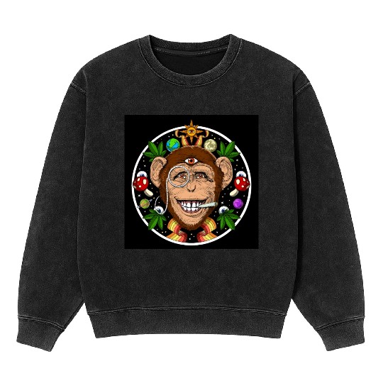 Psychedelic Monkey Stoner Mineral Wash Sweatshirts