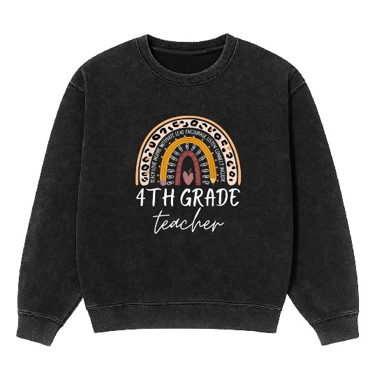 4th grade teacher leopard rainbow back to school Mineral Wash Sweatshirts