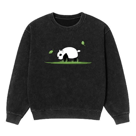 Animal Love Cartoon Panda Ecosystem Nature Grass Mineral Wash Sweatshirts