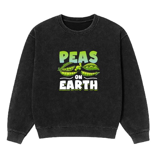 Vegan Peas On Earth Funny Vegetarian Mineral Wash Sweatshirts